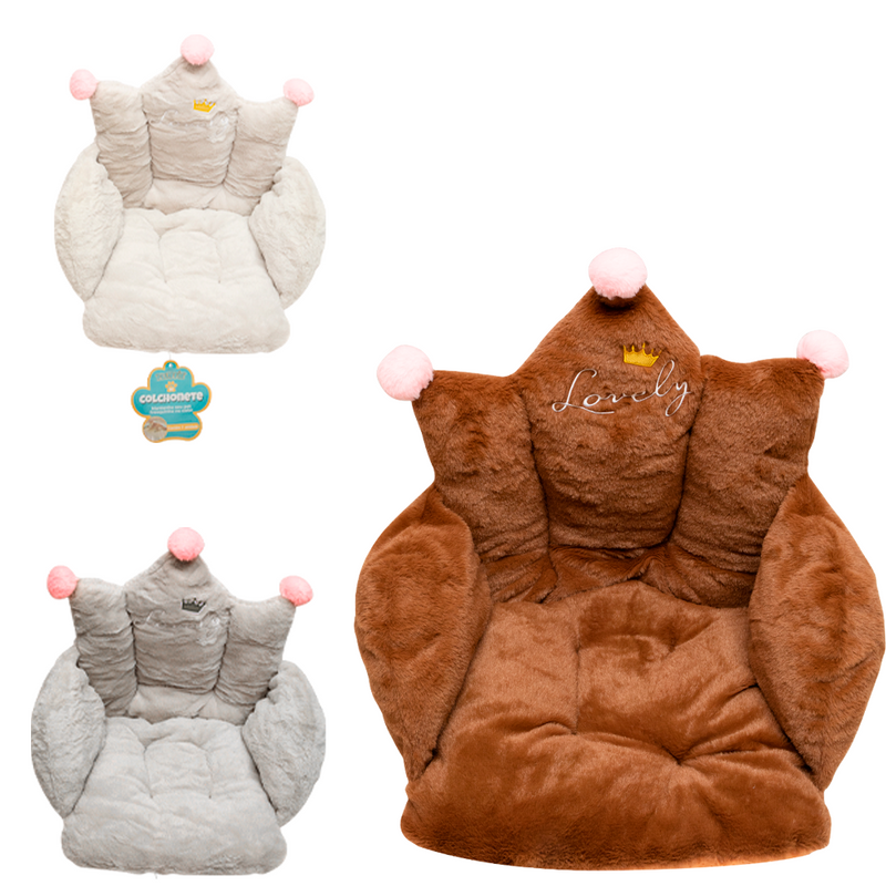 CAMA TRONO DE PELUCIA PARA CACHORRO E GATO 48X48X38CM