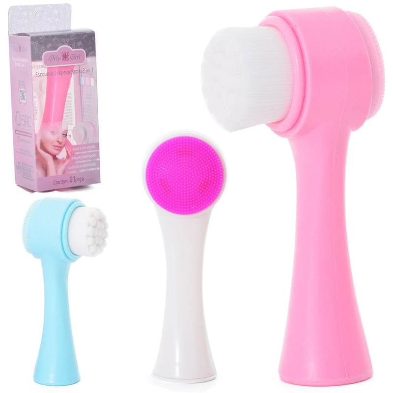 ESCOVA DE LIMPEZA FACIAL 2 EM 1 COM ESPONJA MASSAGEASORA DE SILICONE 13X6CM